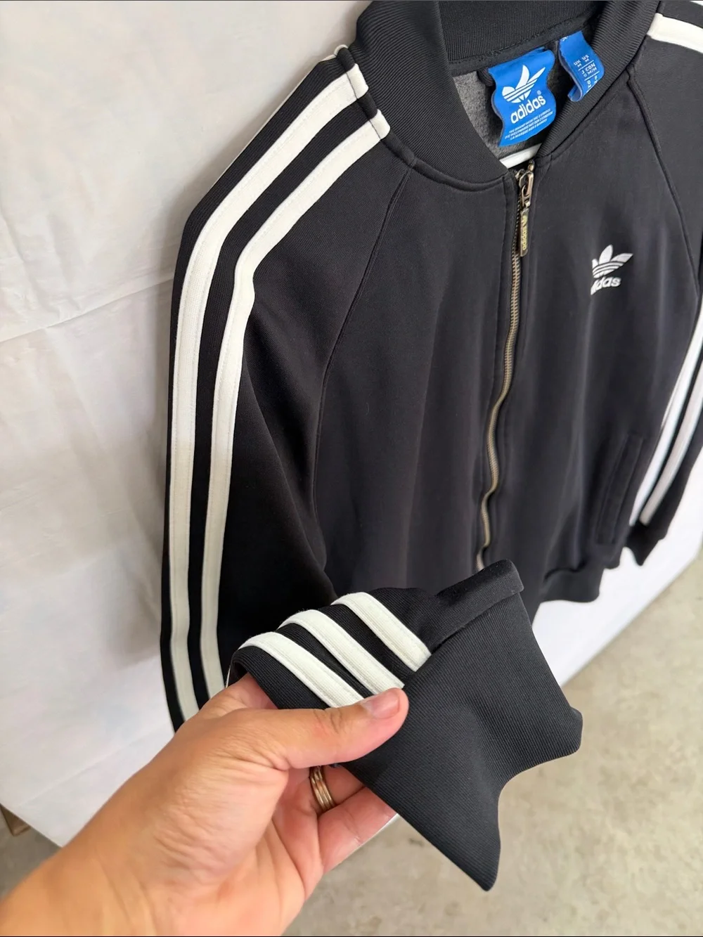 adidas Black Track Jacket with White Three Stripes Vintage
